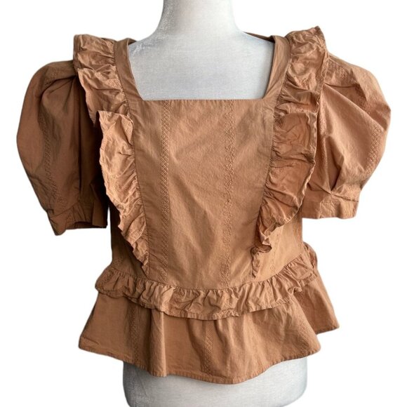 Universal Thread Short Sleeve Peplum Top 100% Cotton Orange Rust Women's Size S - Picture 2 of 10